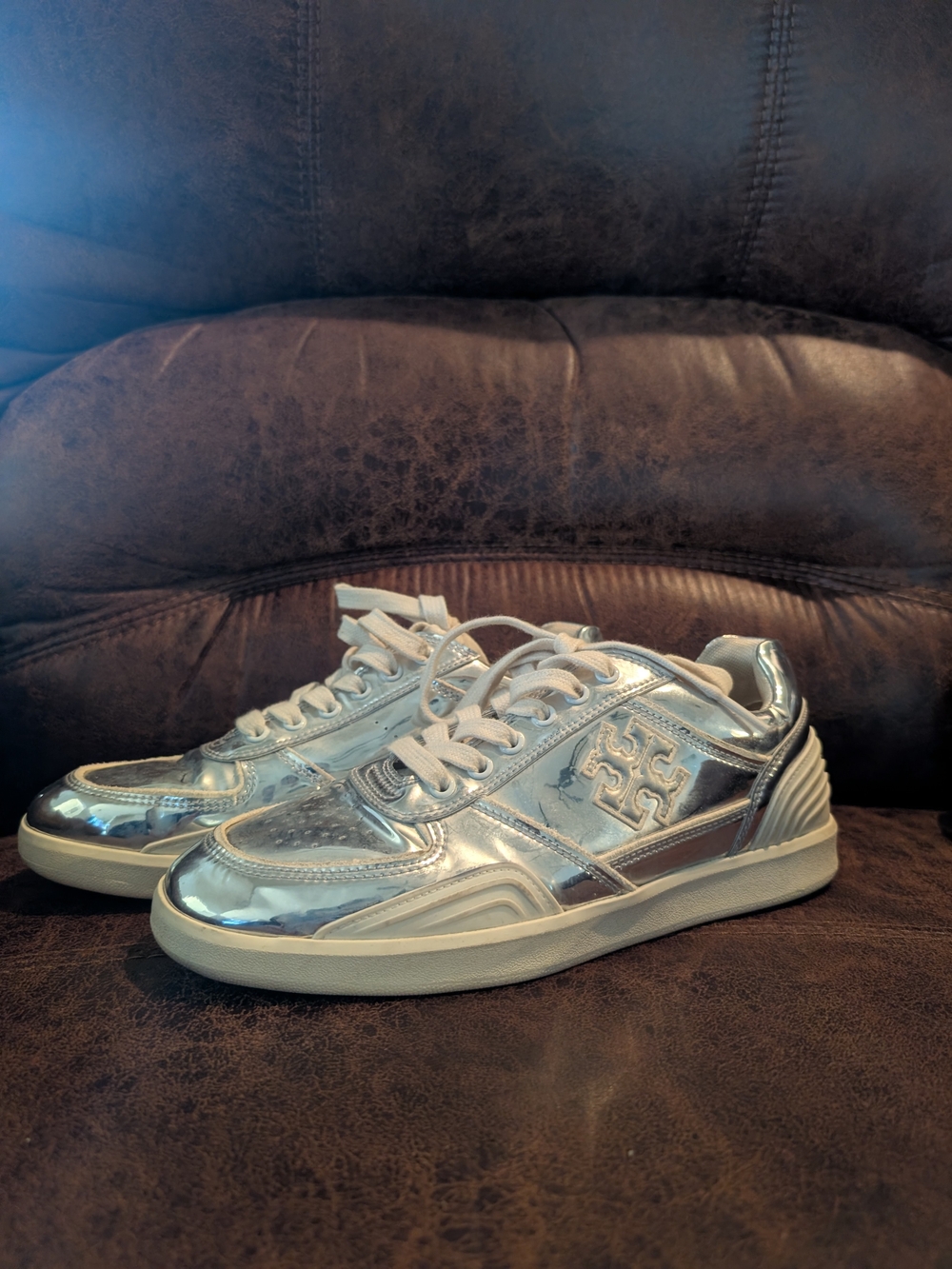 Tory Burch Silver Metallic Lace-Up Sneakers - Women's